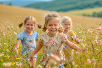 Cute little children girls outdoors on sunny day.