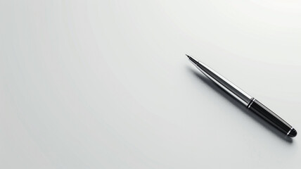 A minimalist 3D mockup of a pen on a clean white background, with an empty space on the pen body...