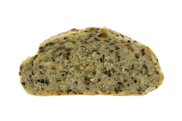 Homemade delicious bakery bread slice isolated background. Macro closeup.