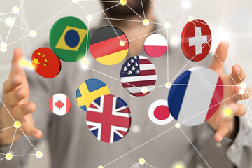 Worldwide international communication concept: cloud of colorful