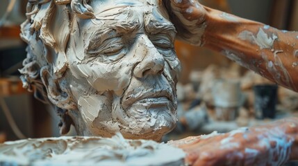 Fototapeta na wymiar Artist Sculpting a Statue, Their Hands Covered in Dust: Capturing the Essence of Ancient Artistry - Crafting a Timeless Tribute to History and Culture
