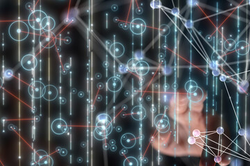 Neural network 3D illustration. Big data and cybersecurity