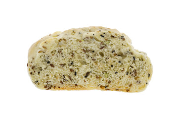 Home made crunchy tasty snack healthy bread slice isolated background. Macro closeup.