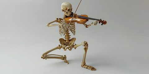 3d Skeleton dancing and playing a violin Halloween Skeleton jumping with dance on isolated background.AI Generative