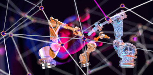 Neural network 3D illustration. Big data and cybersecurity - 3d