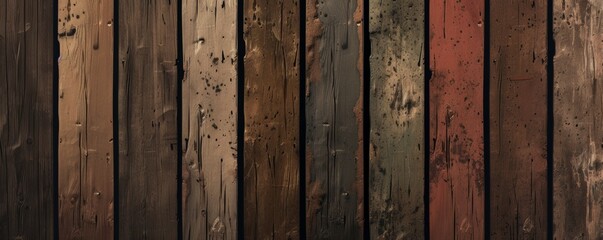 Close up of a wooden fence showcasing various shades of brown wood planks