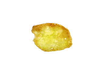 One fresh fry dish tasty potato chips isolated background texture. Macro closeup.