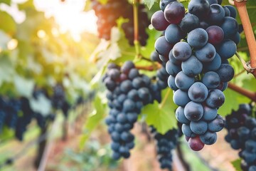 Lush Vineyard Cluster of Grapes Basking in Sunlight
