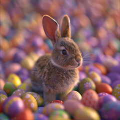 Fototapeta na wymiar Bunny Rabbit with Easter eggs photograph