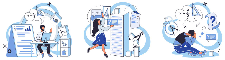 Mathematics vector illustration. Mathematical research explores uncharted territories numeric realms, unraveling hidden patterns In world math, every equation is puzzle waiting to be solved