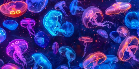Background Texture Pattern in the Style of Bio-luminescent Jellyfish Vinyl - Vinyl textures with glowing, bio-luminescent patterns inspired by jellyfish created with Generative AI Technology