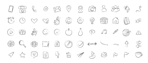 different width icon set hand drawn