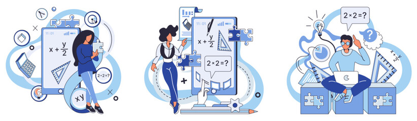 Mathematics vector illustration. In mathematical realm, journey learning unfolds as minds decode secrets numeric patterns The study math is quest for knowledge, where each lesson learned adds layer