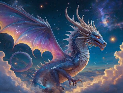 A Majestic Celestial Dragon Gracefully Soars Amidst A Swirl Of Ethereal Stars And Misty Clouds, 4k, 8k Wallpaper