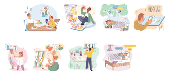 Children with smartphone. Vector illustration. Schoolers and schoolboys are becoming increasingly reliant on their phones for various purposes Smartphones have become essential tool in educational