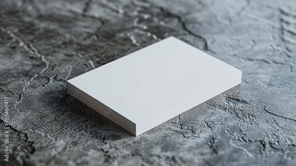 Poster a sophisticated 3d mockup of a business card on a textured grey background, with blank space on the 