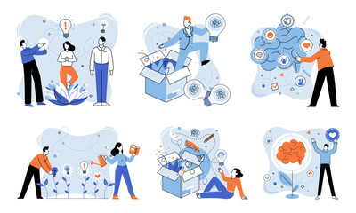 Thinking differently vector illustration. Independence is currency used to purchase ticket to success Personality is beacon lights way in darkness creativity Simplicity is breeze carries seeds