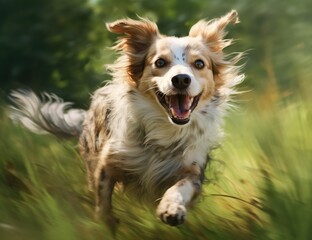 dog running in green grasses
