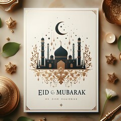 EID MUBARAK" inscription on an elegant background to wish Muslim loved ones a happy holiday.