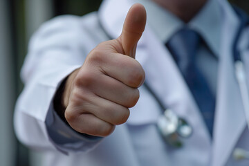 Doctor showing thumb up  to highlight its success with cured patients