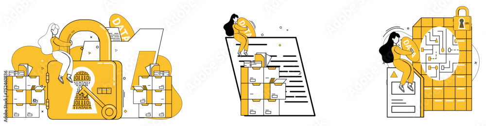 Poster data storage vector illustration. data protection principles guard gates digital fortress is data ba