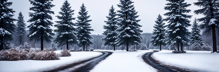 Obraz premium A serene winter landscape, picturesque panorama. Generative AI