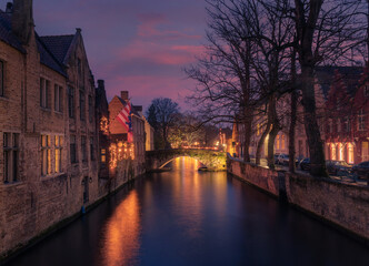 Beautiful sunset over the canals of Bruges	
