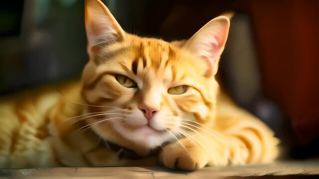 Funny cat laughing. Happy and kind relaxed kitten face with happy satisfied smile