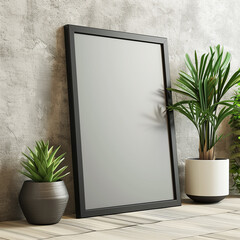 Elegant Black Picture Frame Leaning Against Wall (23 Ratio)