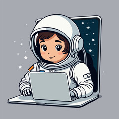 Cute astronaut with laptop