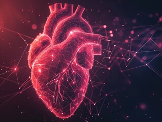 Human heart medical structure.The heart is intricately modeled in shades of red, symbolizing its vitality and importance in the human anatomy. This image combines healthcare and medical concepts. AI