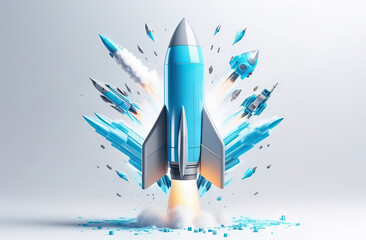 3D illustration spaceship rocket takes off into space,boosty symbol.Backpacks design,school notebooks design,Educational Flashcards.Children's T-shirts or hoodies for a space-themed fashion statement.