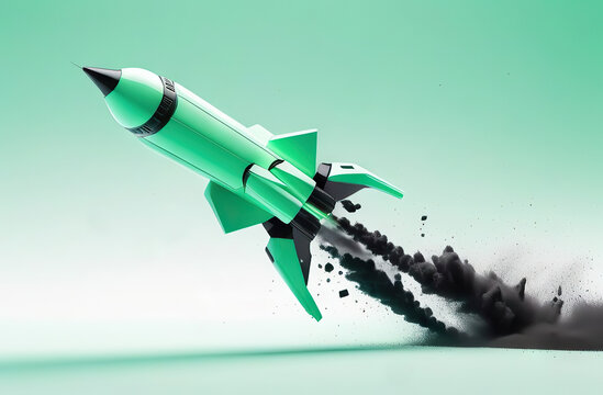 3D illustration spaceship rocket takes off into space,boosty symbol.Backpacks design,school notebooks or Design pencil cases,lunchboxes or backpacks design.