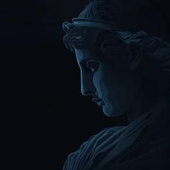 Fotobehang  In the darkness a cartoon version of an ancient Greek statue stands © BoOm