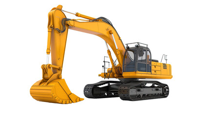 Yellow excavator isolated on white or transparent background