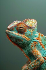 Vibrant chameleon in closeup showcasing its unique texture and colors
