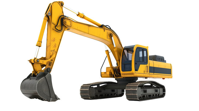 Yellow excavator isolated on white or transparent background