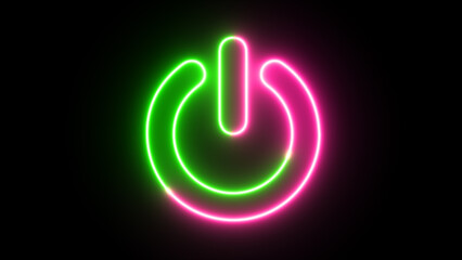 Neon power button icon on black background. start button start icon.