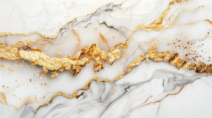 Seamless marble texture with elegant veins of gold and white, The intricate patterns and shimmering color, Generative AI