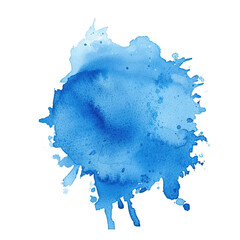 Watercolor stain blue paint splatter isolated on white or transparent background