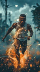 Athlete Breaking Records in an Electrifying Race: Pushing the Limits of Speed and Endurance - A Dynamic Display of Athleticism and Determination