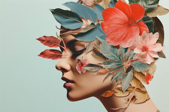 Fototapeta Generative AI image illustration retro Trendy paper collage composition wallpaper modern art