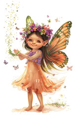 Fototapeta premium a cute little fairy isolated on a transparent background, generative ai