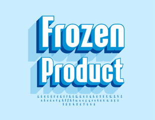 Vector bright Emblem Frozen Product. Stylish 3D Font. Cool set of Alphabet Letters and Numbers.