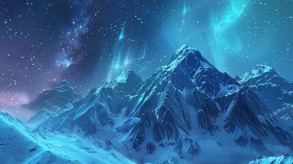 Night landscape az northern lights above snowy mountain peaks, generative ai Pro Photo