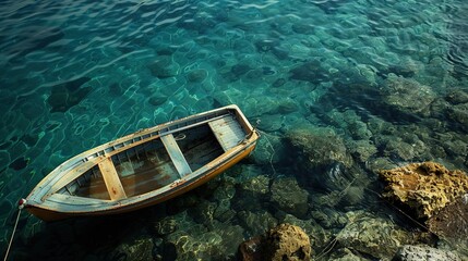 Obraz premium There is a boat that is sitting on the water near rocks generative ai