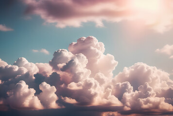 Cloudscape with blue sky in pastel colors. Ethereal watercolor background. - 752469074