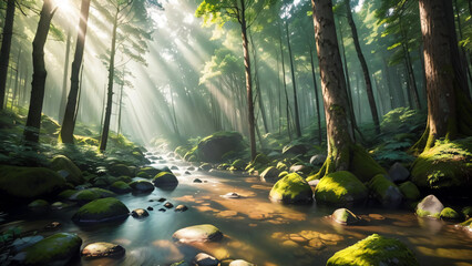 sunlight in the forest - Powered by Adobe