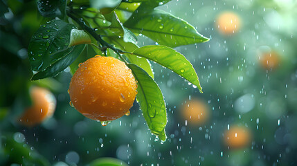 fresh orange tree branches with ripe juicy fruits. natural fruit background outdoors.