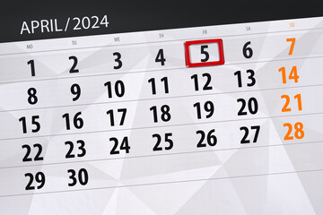 Calendar 2024, deadline, day, month, page, organizer, date, April, friday, number 5